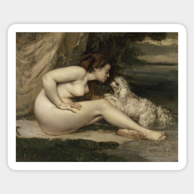 Nude Woman with a Dog by Gustave Courbet Sticker by Classic Art Stall